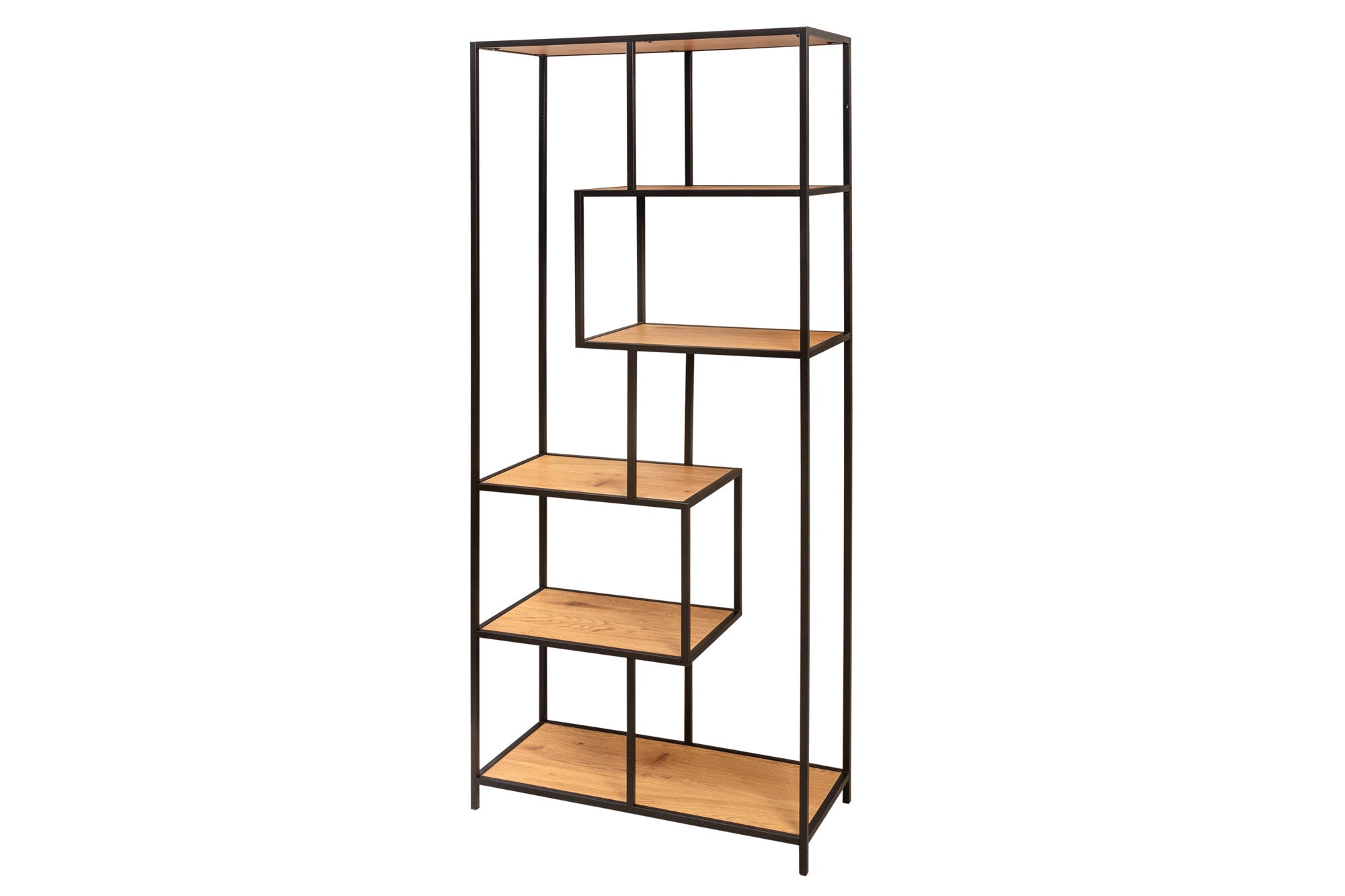 Bibliothèque industrielle SLIM LINE 185cm chêne sauvage noir six étagères