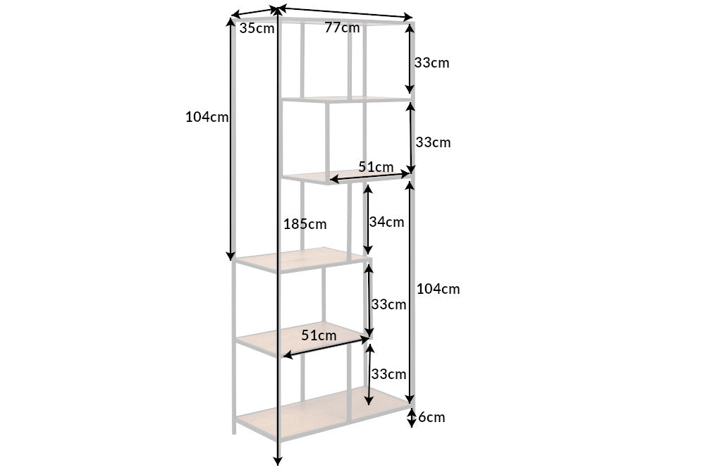 Bibliothèque industrielle SLIM LINE 185cm chêne sauvage noir six étagères