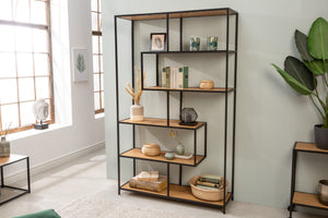 Bibliothèque industrielle SLIM LINE 185x114cm chêne sauvage noir six étagères