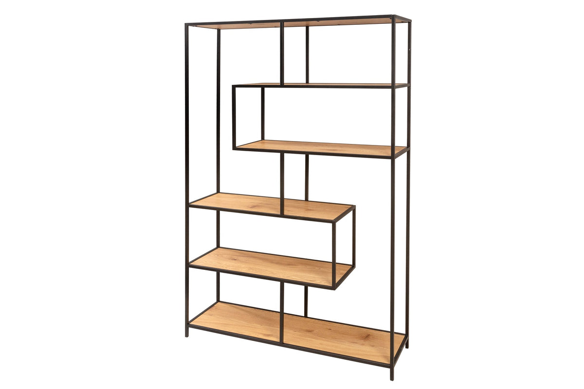 Bibliothèque industrielle SLIM LINE 185x114cm chêne sauvage noir six étagères