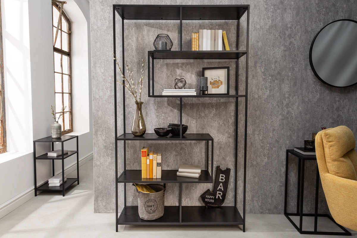 Bibliothèque industrielle SLIM LINE 185x114cm frêne noir six étagères