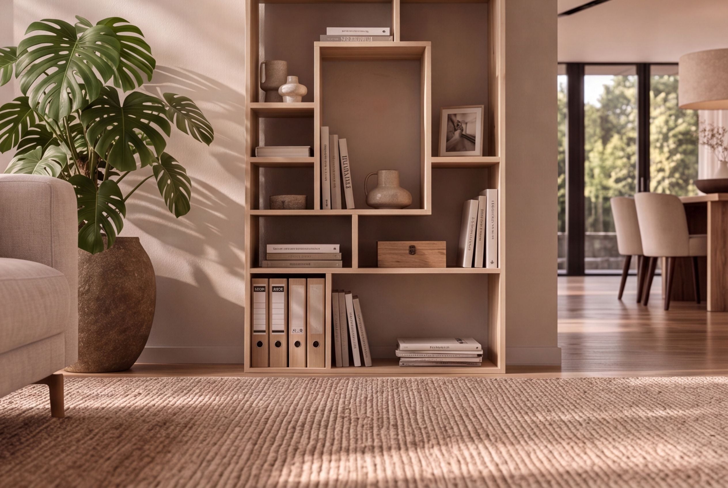 Bibliothèque massive CUBUS 180cm en manguier naturel finition crème onze compartiments