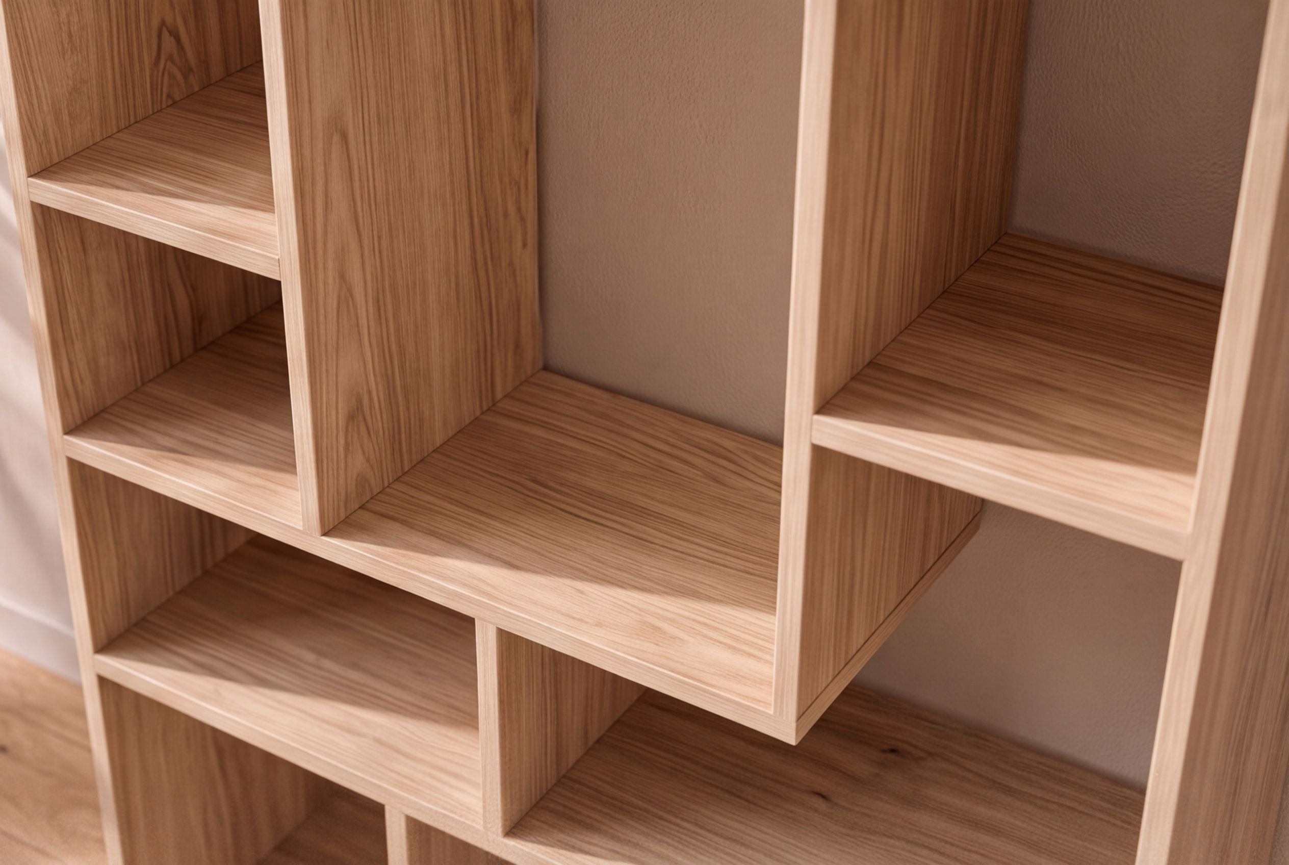 Bibliothèque massive CUBUS 180cm en manguier naturel finition crème onze compartiments