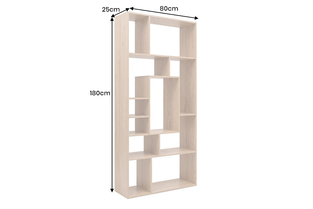 Bibliothèque massive CUBUS 180cm en manguier naturel finition crème onze compartiments