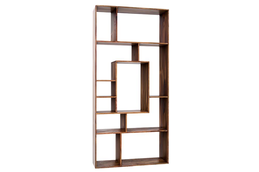 Bibliothèque massive CUBUS 180cm finition pierre Sheesham marron grain unique