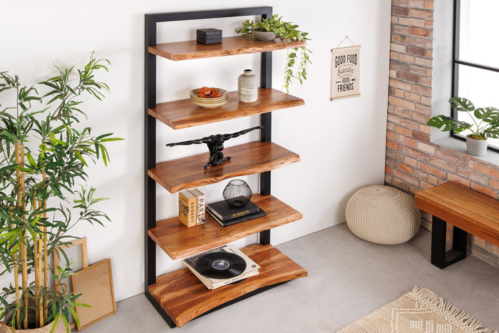 Bibliothèque massive MAMMUT 180cm acacia noir cinq étagères