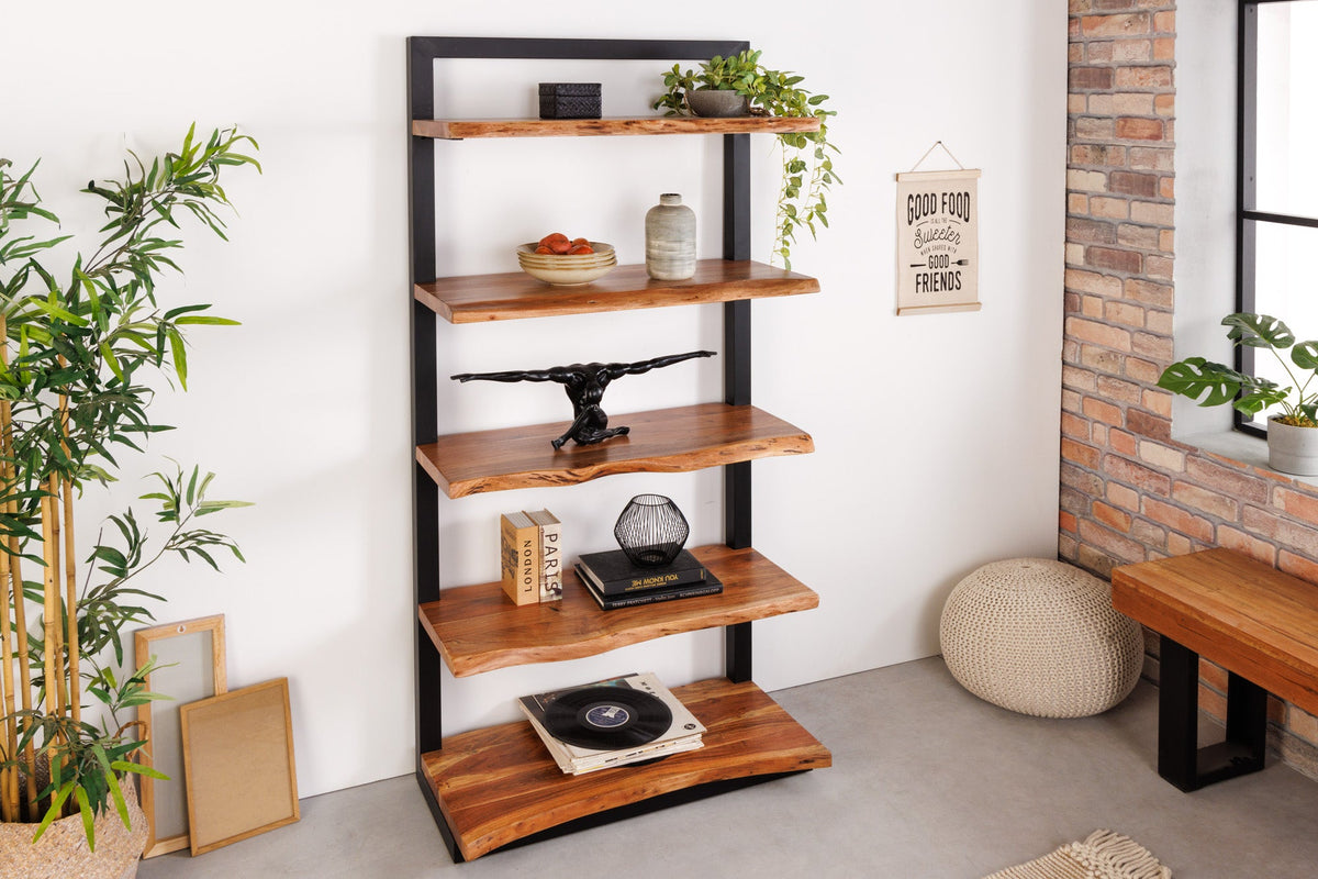 Bibliothèque massive MAMMUT 180cm acacia noir cinq étagères