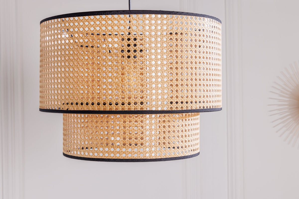 Boho Hängelampe VIENNA 45cm natur schwarz Wiener Geflecht Leuchte