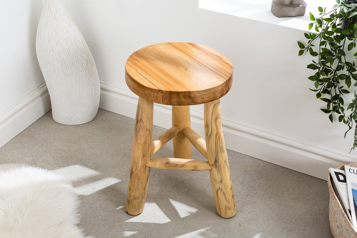bois massif tabouret BALI 45cm naturel rond bois de teck table d'appoint tabouret d'assise table de nuit