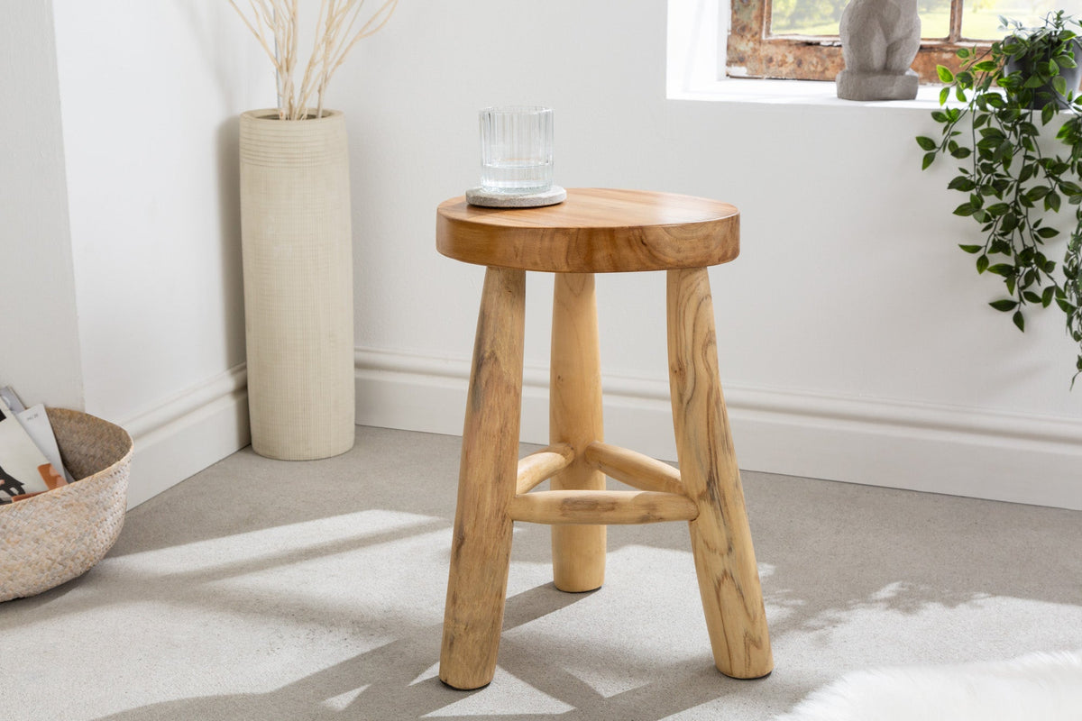 bois massif tabouret BALI 45cm naturel rond bois de teck table d'appoint tabouret d'assise table de nuit