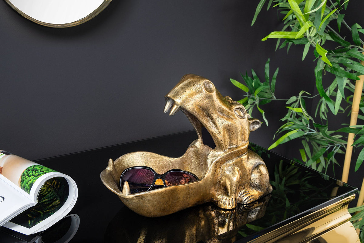 Bol décoratif artisanal HIPPO 30cm laiton métal doré aluminium
