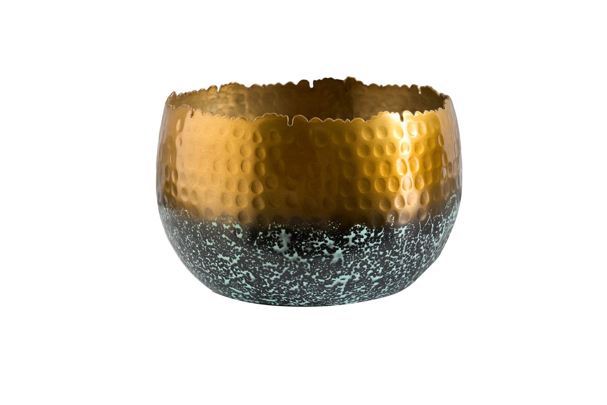 Bol décoratif artisanal ORIENT 19cm doré avec patine au design martelé classique