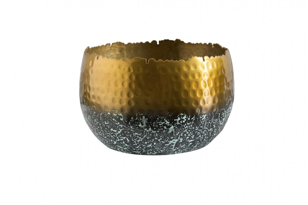 Bol décoratif artisanal ORIENT 19cm doré avec patine au design martelé classique