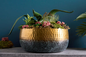 Bol décoratif artisanal ORIENT 31 cm doré avec patine au design martelé classique