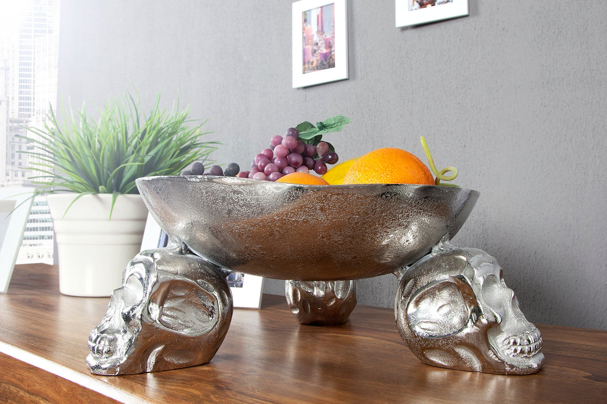Bol décoratif design SKULL 35cm tête de mort en aluminium argenté