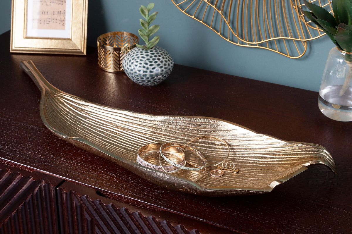 Bol décoratif fait main ABSTRACT LEAF 65cm aluminium doré