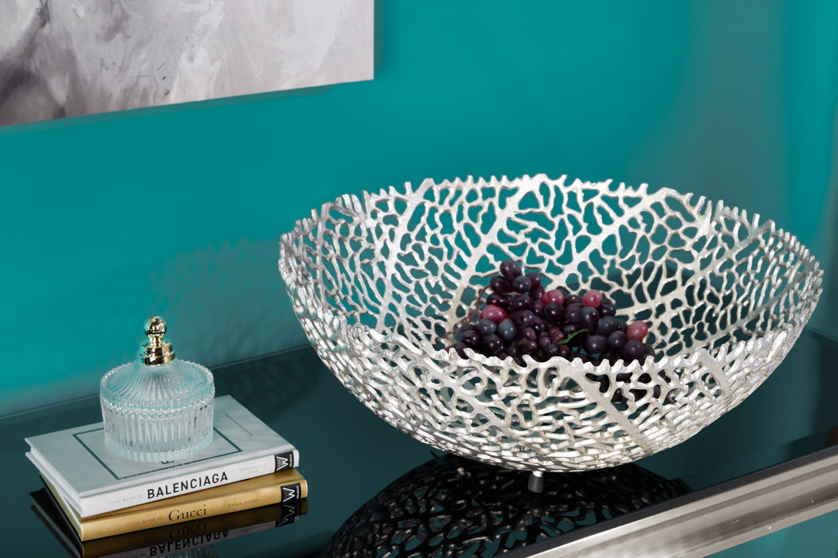 Bol design en filigrane ABSTRACT LEAF 45cm argent fait main