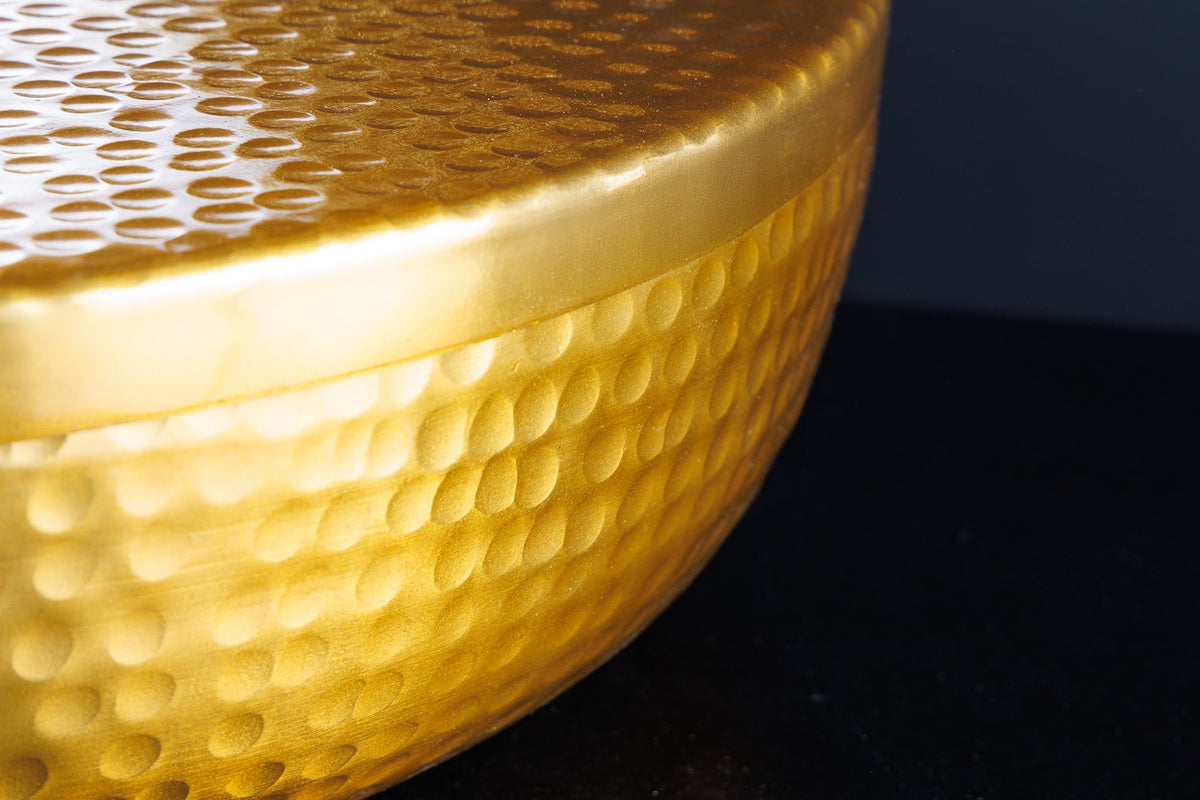 Bol fait main ORIENT 40cm métal doré rond avec couvercle boite à bijoux