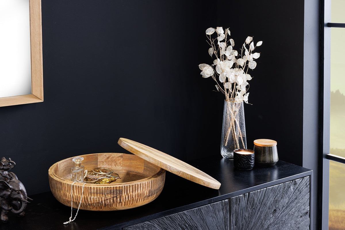 Bol fait main PURE NATURE 40cm bois de manguier naturel rond avec couvercle boîte à bijoux