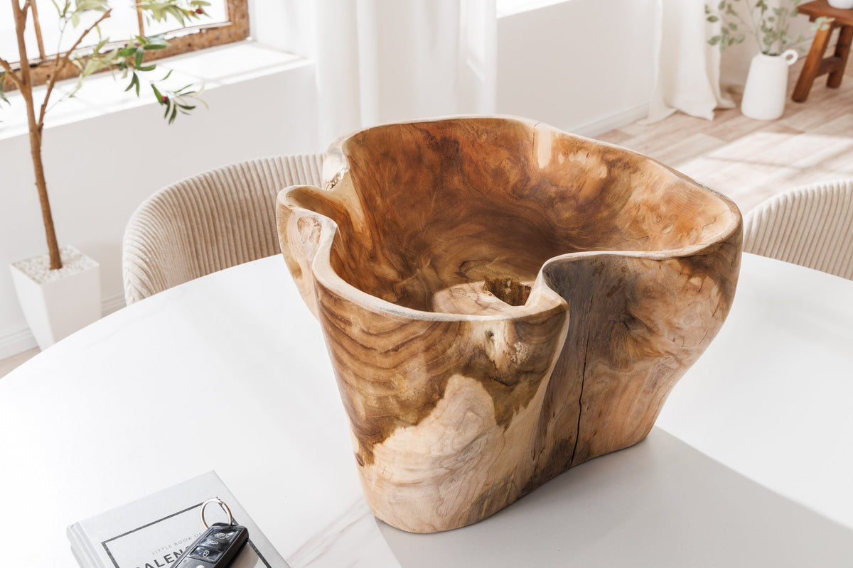 Bol unique FLOWERS 45cm en teck naturel en bois de racine
