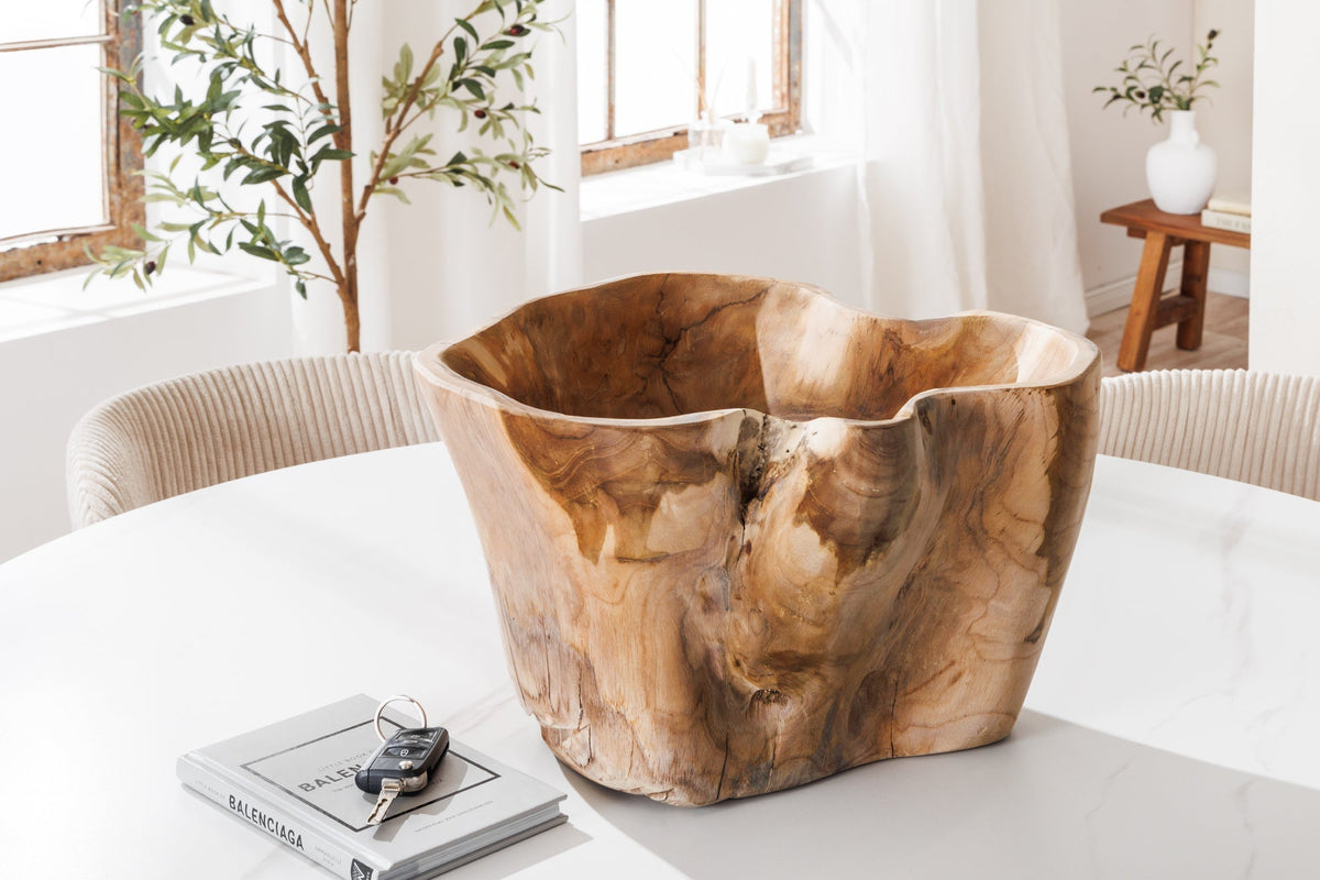 Bol unique FLOWERS 45cm en teck naturel en bois de racine