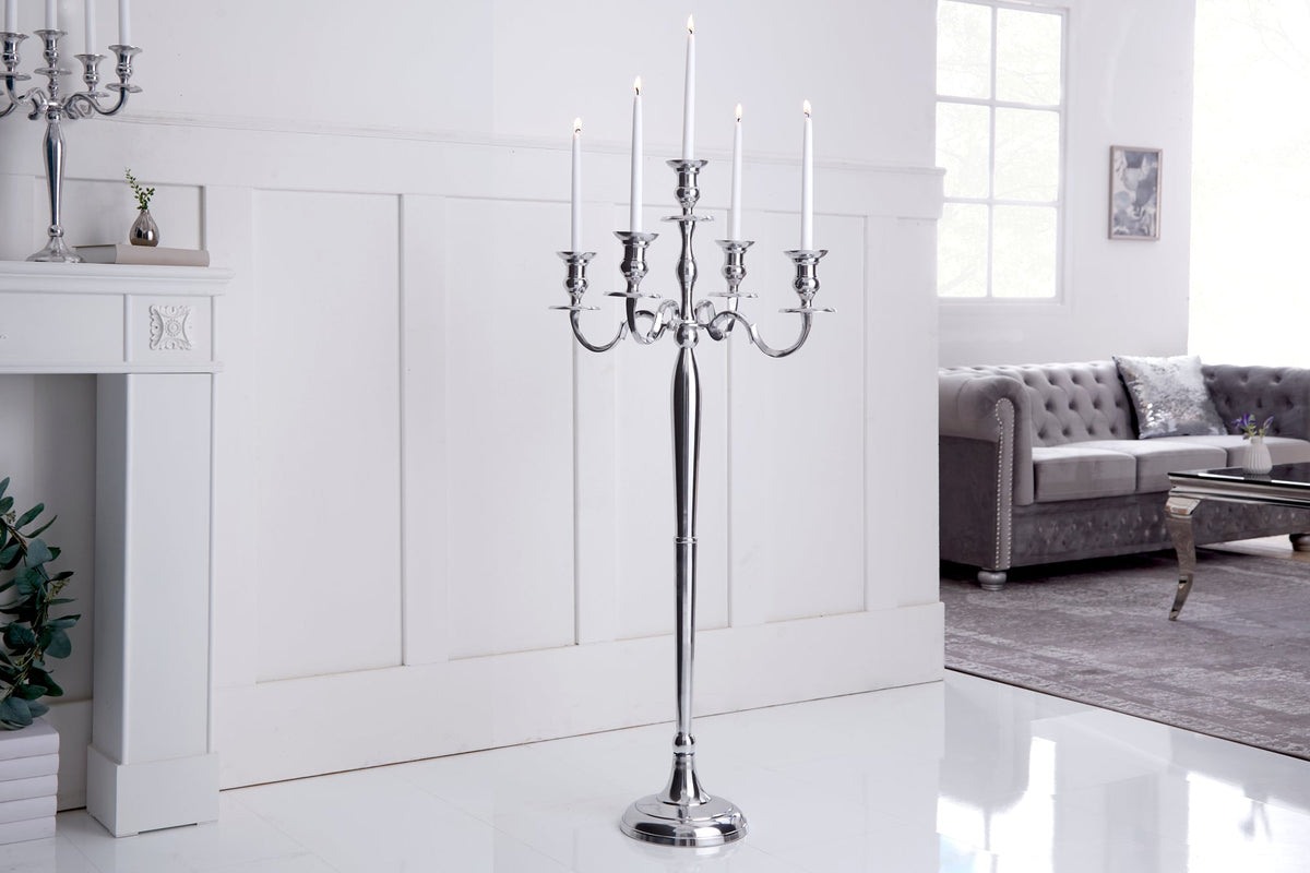 Bougeoir MODERNE BAROQUE 120cm argent lustre à 5 bras bougeoir en aluminium poli