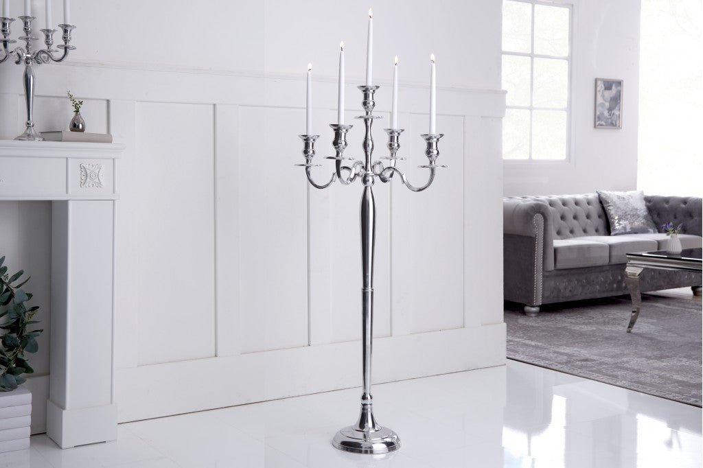 Bougeoir MODERNE BAROQUE 120cm argent lustre à 5 bras bougeoir en aluminium poli