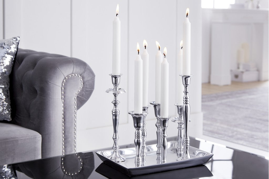 Bougeoir MODERNE BAROQUE 30cm 7 flammes bougeoir aluminium poli argent plaque décorative