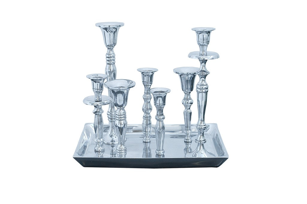 Bougeoir MODERNE BAROQUE 30cm 7 flammes bougeoir aluminium poli argent plaque décorative