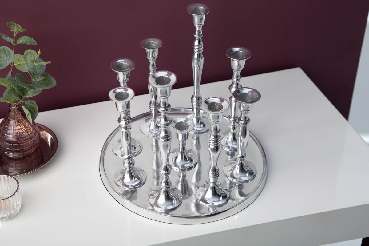 Bougeoir MODERNE BAROQUE 30cm 9 lampes bougeoir en aluminium poli argenté plaque décorative