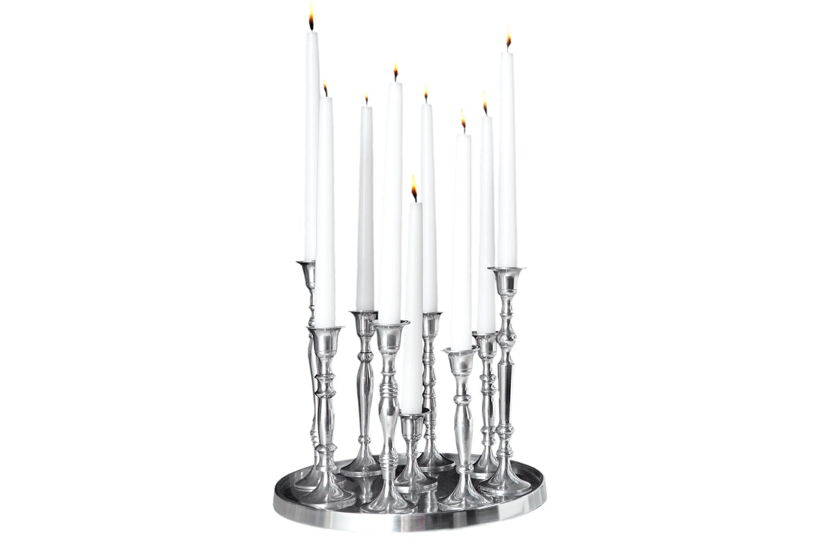 Bougeoir MODERNE BAROQUE 30cm 9 lampes bougeoir en aluminium poli argenté plaque décorative