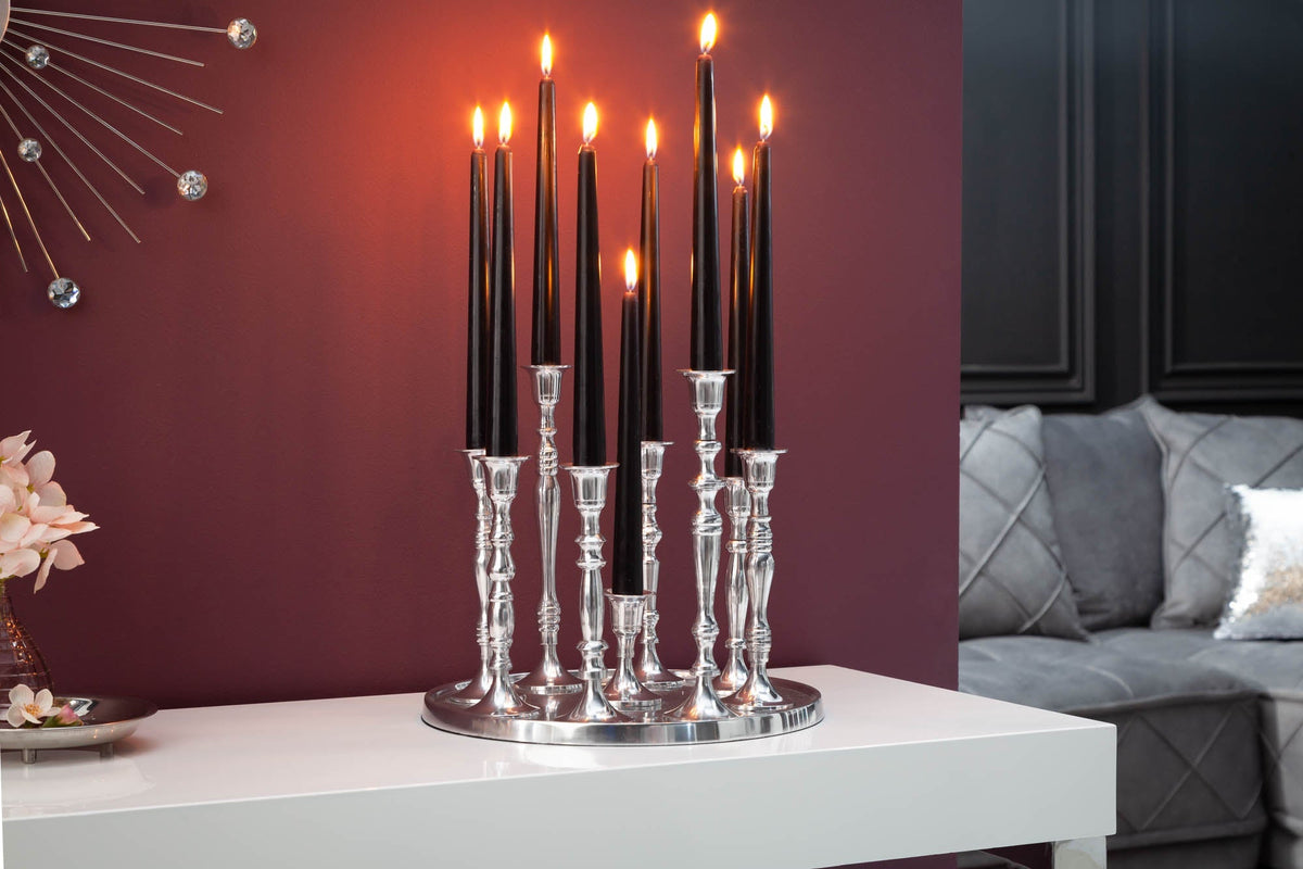 Bougeoir MODERNE BAROQUE 30cm 9 lampes bougeoir en aluminium poli argenté plaque décorative