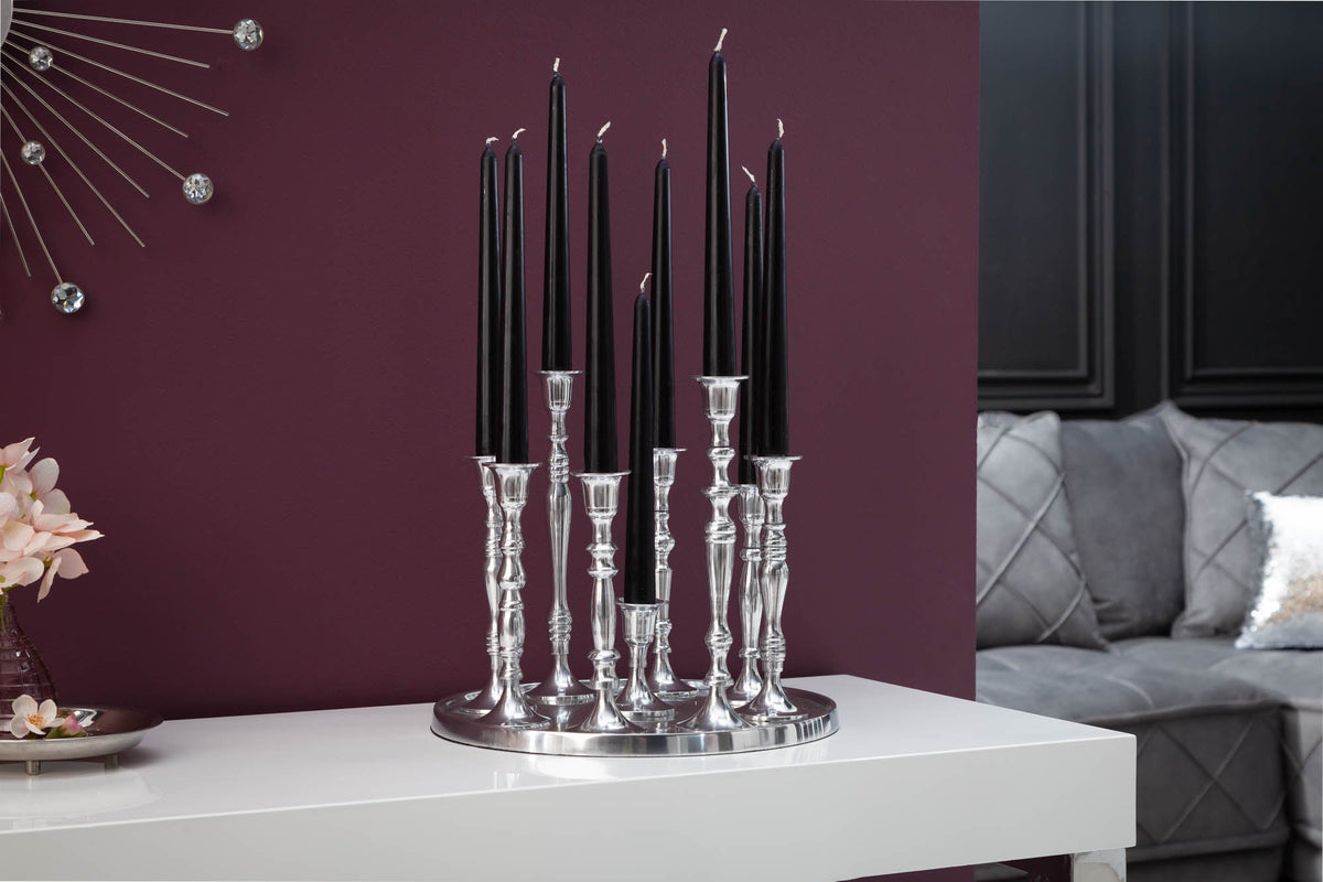 Bougeoir MODERNE BAROQUE 30cm 9 lampes bougeoir en aluminium poli argenté plaque décorative