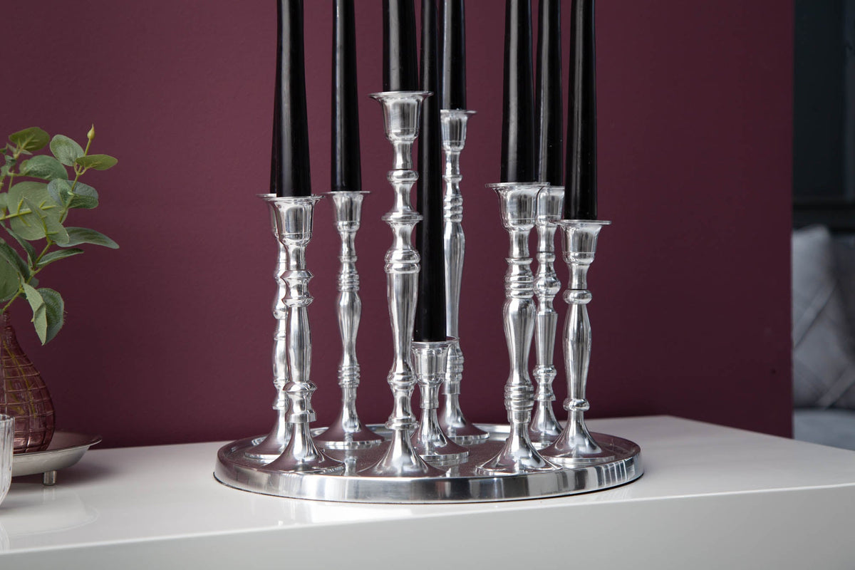 Bougeoir MODERNE BAROQUE 30cm 9 lampes bougeoir en aluminium poli argenté plaque décorative