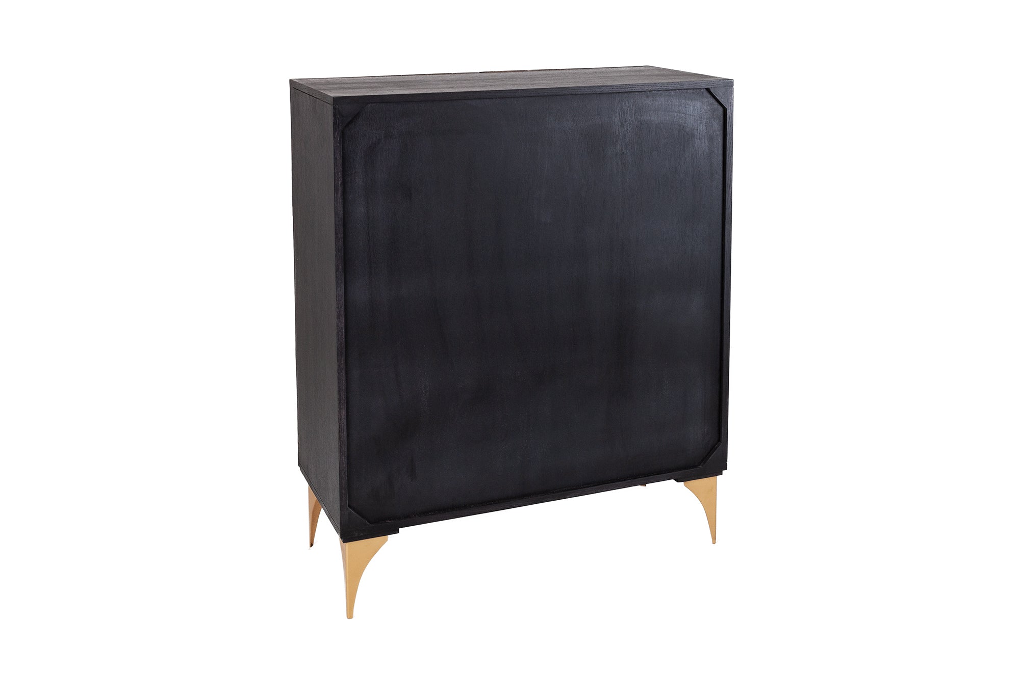 Buffet artisanal GOLDEN SUNSET 120cm avec sculptures 3D en bois de manguier or noir
