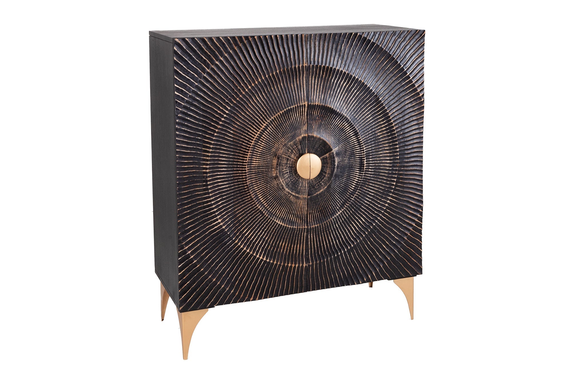 Buffet artisanal GOLDEN SUNSET 120cm avec sculptures 3D en bois de manguier or noir