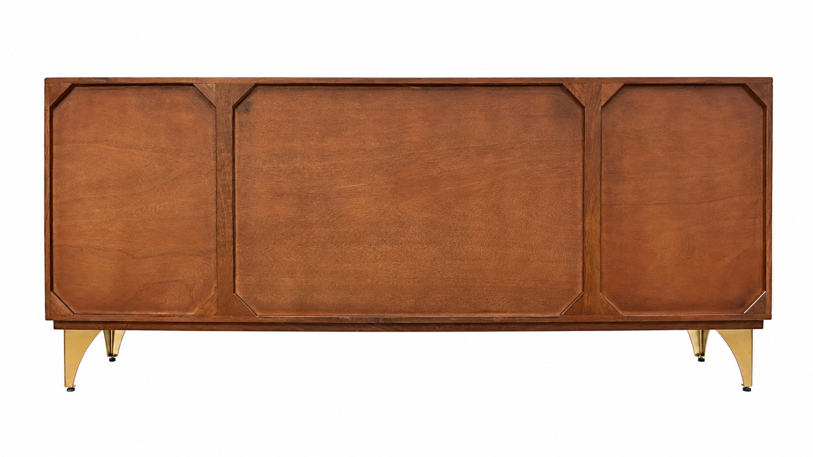 Buffet artisanal GOLDEN SUNSET 180cm marron avec sculptures 3D pieds en métal bois de manguier doré