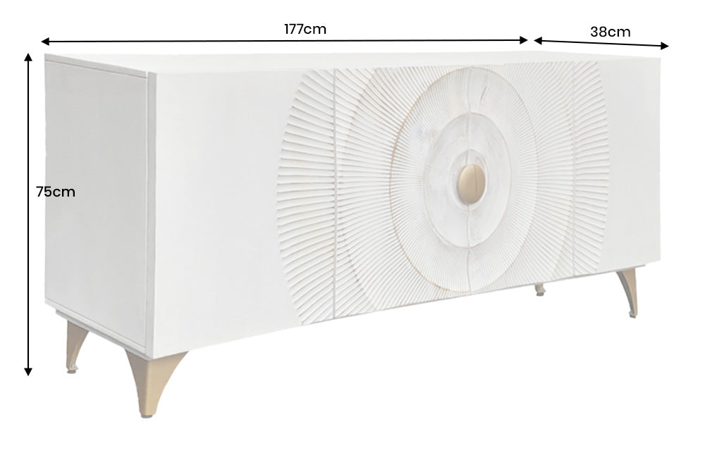 Buffet artisanal GOLDEN SUNSET 180cm pieds métal bois de manguier or blanc
