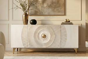 Buffet artisanal GOLDEN SUNSET 180cm pieds métal bois de manguier or blanc