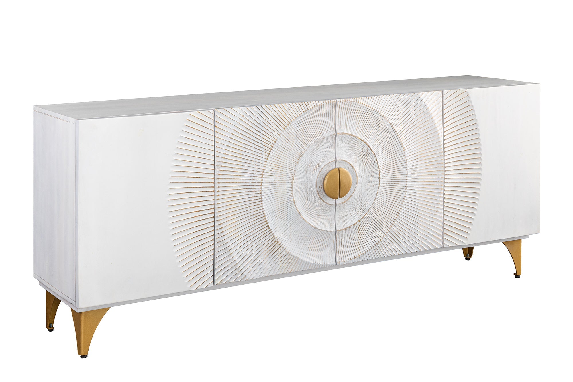 Buffet artisanal GOLDEN SUNSET 180cm pieds métal bois de manguier or blanc