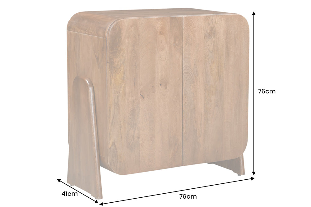 Buffet bas carré BRASIL 75cm meuble deux compartiments en bois massif de manguier marron