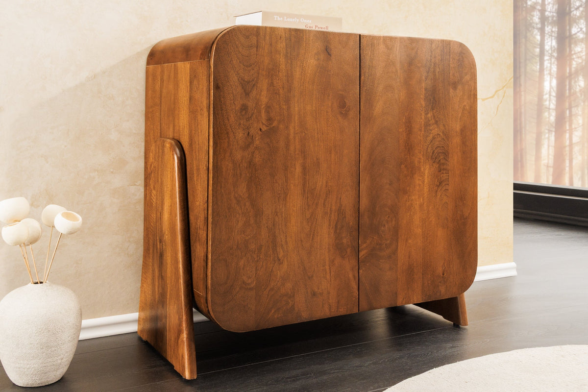 Buffet bas carré BRASIL 75cm meuble deux compartiments en bois massif de manguier marron