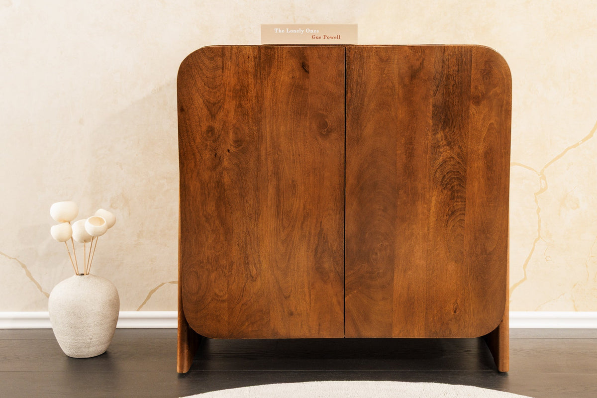Buffet bas carré BRASIL 75cm meuble deux compartiments en bois massif de manguier marron