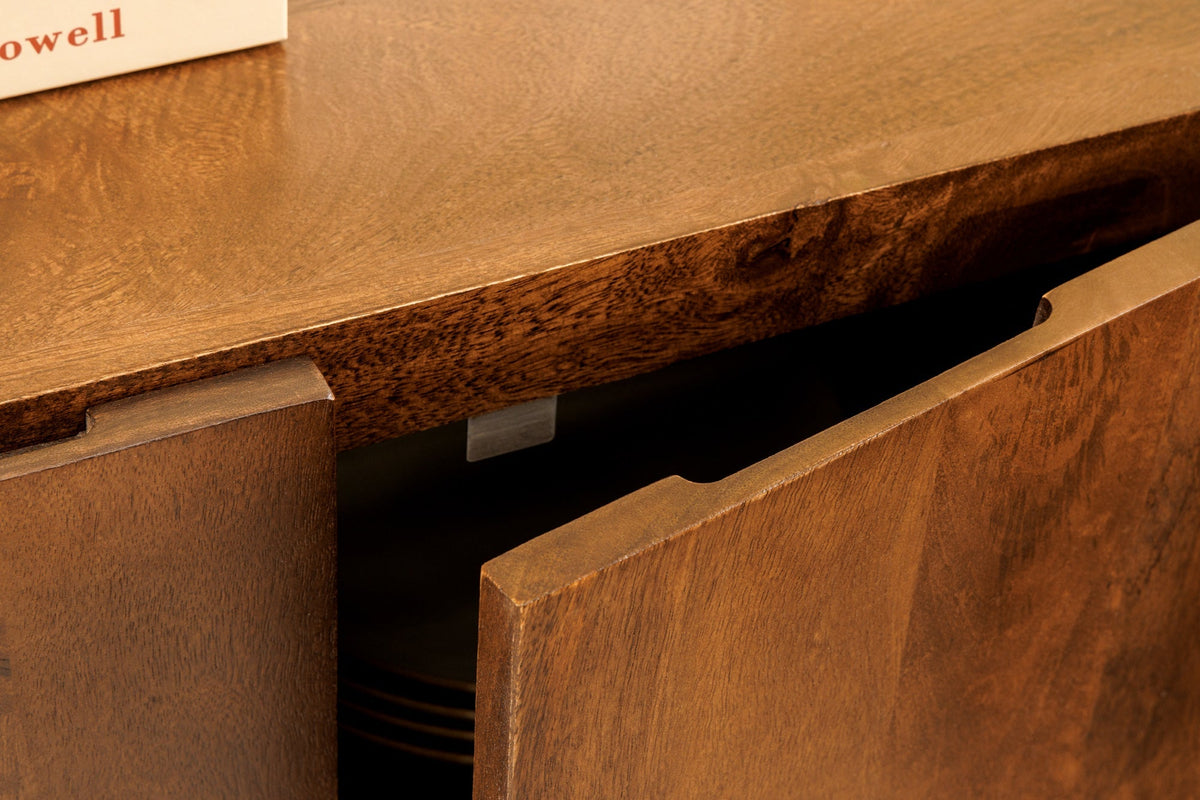 Buffet bas carré BRASIL 75cm meuble deux compartiments en bois massif de manguier marron