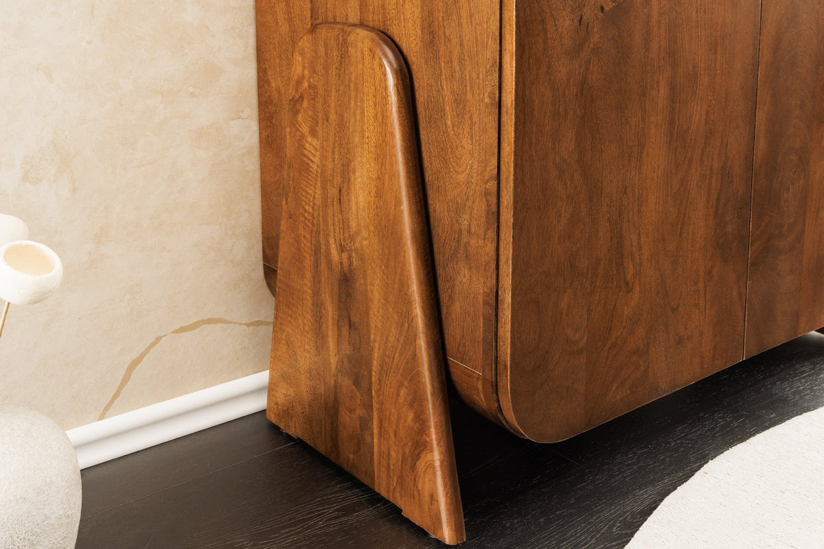 Buffet bas carré BRASIL 75cm meuble deux compartiments en bois massif de manguier marron