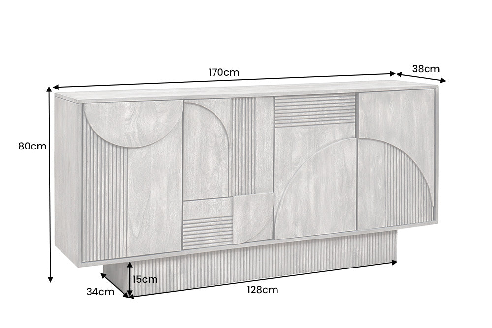 Buffet design ART DECO 170cm gris fumé en manguier massif façade 3D