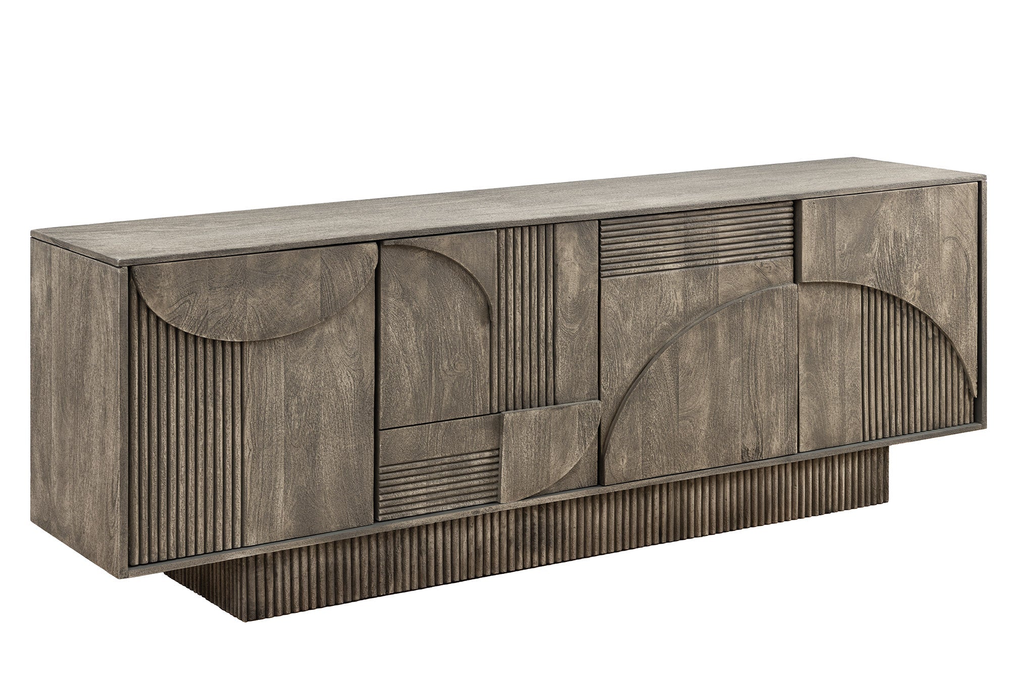 Buffet design ART DECO 170cm gris fumé en manguier massif façade 3D