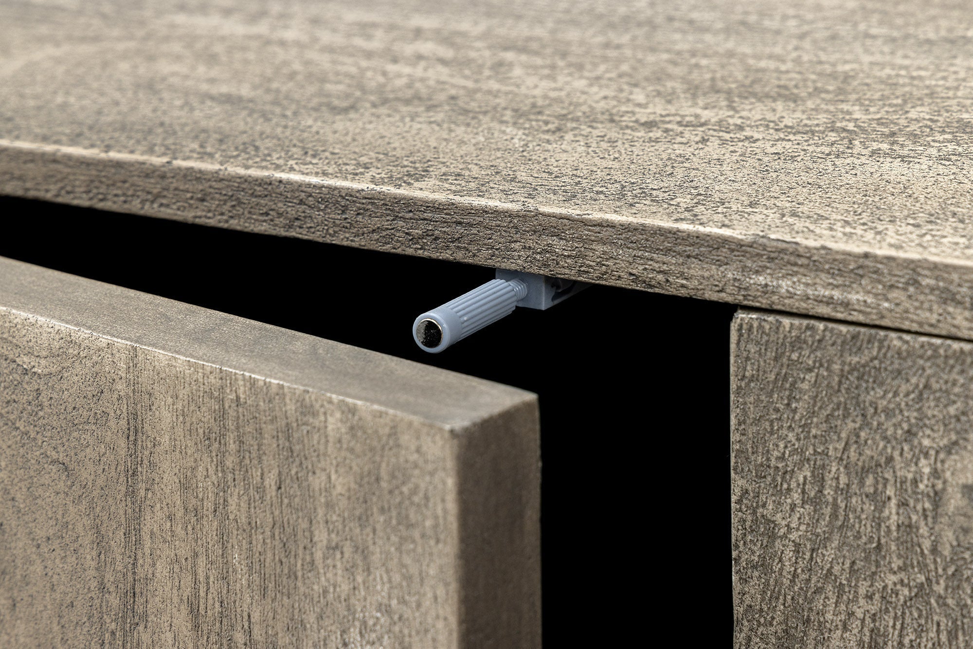 Buffet design ART DECO 170cm gris fumé en manguier massif façade 3D