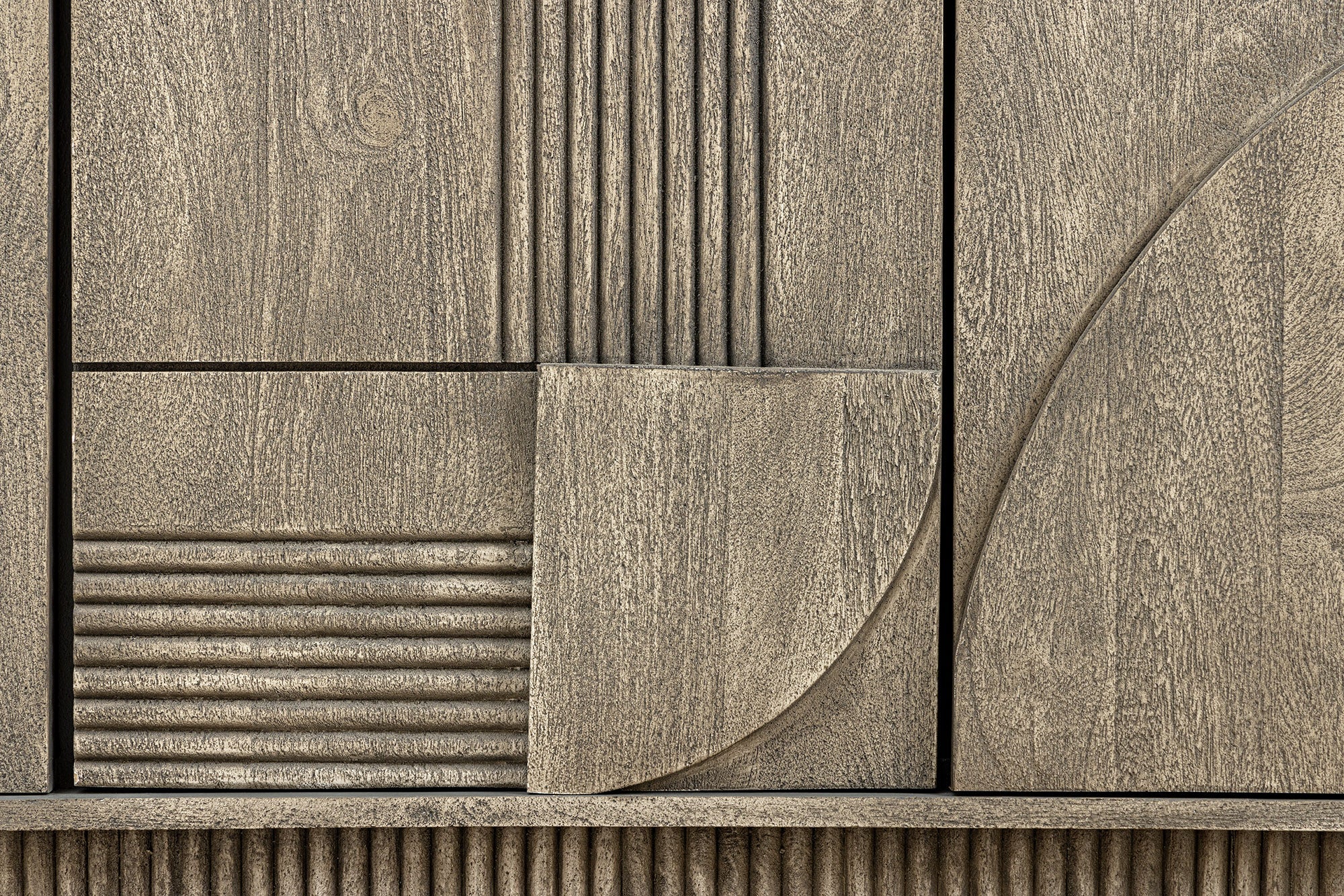 Buffet design ART DECO 170cm gris fumé en manguier massif façade 3D