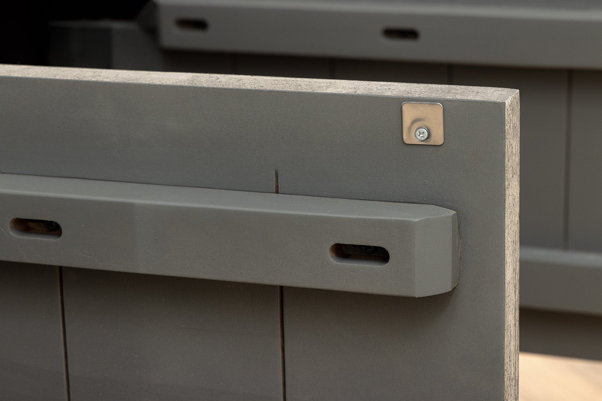 Buffet design ART DECO 170cm gris fumé en manguier massif façade 3D